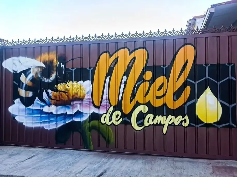 Graffiti en puerta metálica para Miel de Campos